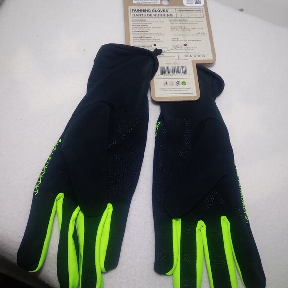 Reebok Running Gloves Unisex Size Large Reflective Graphic Smart Touch Black NWT - Picture 2 of 4